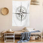 Ambesonne Compass Tapestry, Wind Rose Old Fashion Navigational Equipments Orienteering Illustration Print, Wall Hanging for Bedroom Living Room Dorm Decor, 40" X 60", Evergreen White