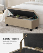 SONGMICS Storage Ottoman, Storage Bench, Tufted Entryway Bedroom Bench, 17.7 x 46.5 x 17.7 Inches, Hinges Easy Lid Operation, Wooden Legs, Linen-Look Cover, Loads 330 lb, Camel Brown ULOM070K01