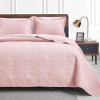 Love's cabin King Size Quilt Set Pink Bedspreads - Soft Bed Summer Lightweight Bedspread Comforter - Modern Style Coin Pattern Coverlet for All Season - 3 Pieces (1 Quilt, 2 Pillow Shams)