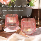 12 Pcs Large Pink Candle Holder- 3.15"×3.15" Ribbed Pink Vorive Candle Holders for Pink Bridal Shower Decorations, Girl Baby Shower Decorations, Pink Glass Candle Holder for Table Centerpiece