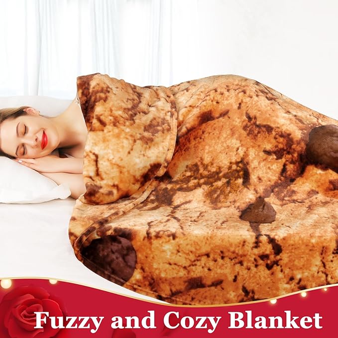 Jorbest Cookie Blanket Birthday Gifts for Women Men Teen Boys Girls, Double Sided Novelty Cookie Throw Blanket Funny Gifts for Adult Kids, 285 GSM Soft Flannel Food Blanket (Dark Brown, 60 inches)