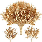 Lyrow 20 Pack Gold Artificial Plants for Christmas Decor Artificial Eucalyptus Leaves Spray Flowers Gold Eucalyptus Stems Branch for Xmas Home Hotel Vase Filler Wedding Party
