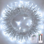 JMEXSUSS White Christmas Lights with Remote, 33ft 100 LED Battery Operated Christmas Lights, 8 Modes Outdoor Indoor String Light for Xmas Bedroom Tree Yard Porch Wedding