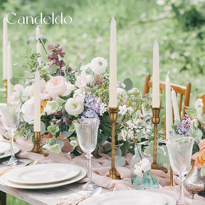 Gold Candlestick Candle Holders: Tall Taper Candles Stick Holder Wedding Decor Set of 10 Dinning Table Centerpiece Vintage Metal Candle Stand