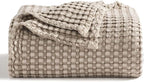 Bedsure Cooling Cotton Waffle Queen Size Blanket -Lightweight Breathable Fall Blanket of Rayon Derived from Bamboo for Hot Sleepers, Luxury Throws for Bed, Couch and Sofa, Taupe, 90x90 Inches