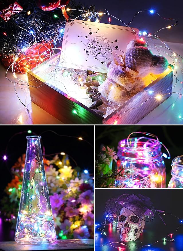 Minetom Fairy Lights Battery Operated, 33Feet 100 LEDs Mini Battery Powered String Lights, Waterproof Twinkle Lights Mason Jar Lights for Indoor Home Wedding Christmas Decoration, Multicolor
