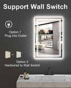 LED Mirror for Bathroom, 20x28 Inch Lighted Mirrors for Bathroom Wall with Unbreakable Tempered Glass, 3 Colors Stepless Dimmable, Super Bright 2 Front Lights + Backlit, Anti-Fog, Memory Function