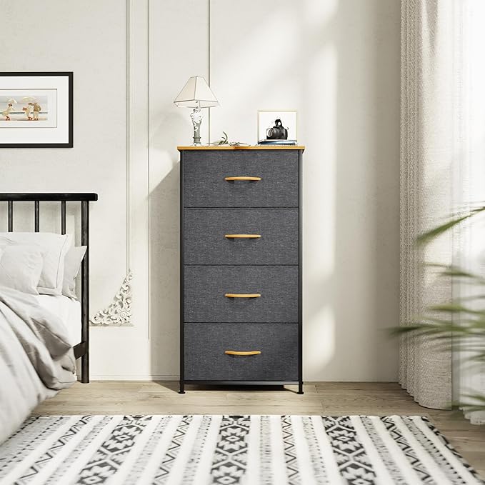 YITAHOME Storage Tower with 4 Drawers - Fabric Dresser, Organizer Unit for Bedroom, Living Room, Closets - Sturdy Steel Frame, Easy Pull Fabric Bins & Wooden Top