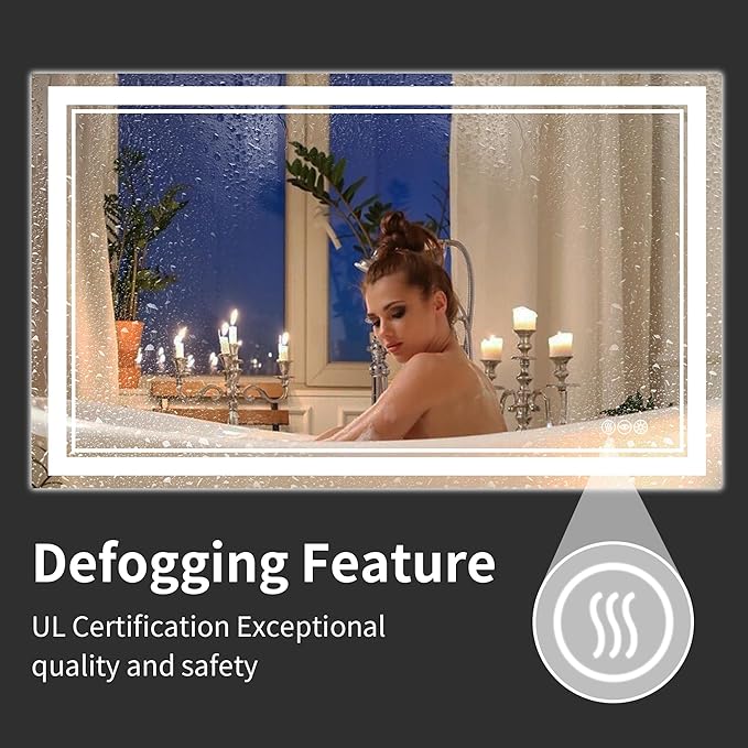 48''x30'' Lighted Mirrors for Bathroom Wall Backlit + Front Lit, Rectangular LED Bathroom Mirror Frameless with Lights Anti Fog, Dimmable, 3 Colors,Tempered Glass, Shatter-Proof