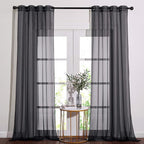 NICETOWN Black Sheer Curtains 90 inches Long, Grommet Voile Textured Hazy Sheer Window Treatments Privacy with Light Filtering for Halloween, W54 x L90, 2 Panels