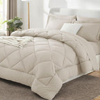 CozyLux California King Comforter Set Beige - Cal King Bed in a Bag 7 Pieces, Luxury Soft Bed Set for All Seasons, Bedding Set with Comforter, Sheets, Pillowcases & Shams