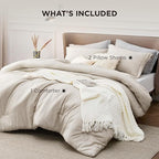 Bedsure Queen Comforter Set - Beige Soft Bedding for All Seasons, Cationic Dyed Bed Set, 3 Pieces, 1 Queen Size Comforter (90"x90") and 2 Pillow Shams (20"x26"+2")