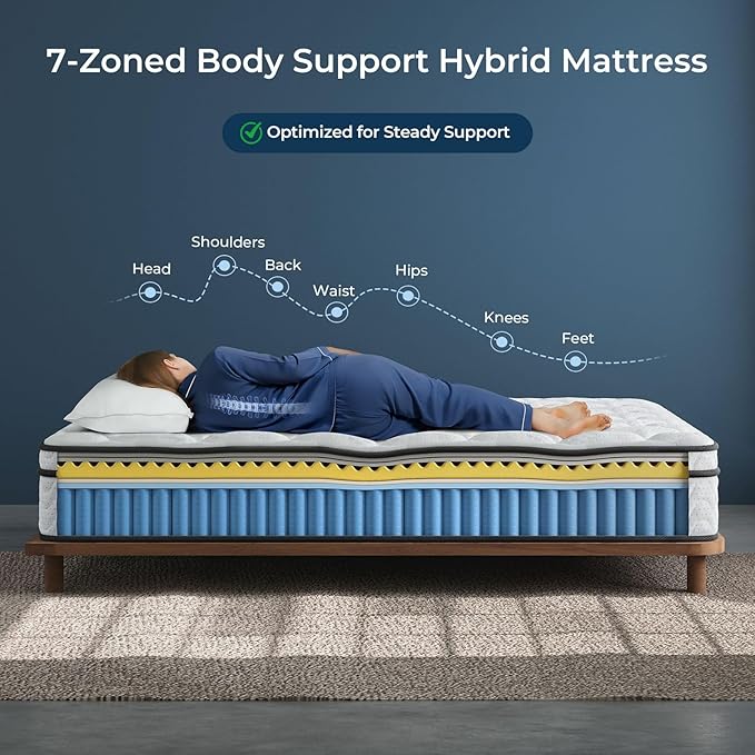 Vesgantti Mattress Twin XL 9 Inch, Fiberglass-Free | Cool Sleep Hybrid Mattress in a Box - Memory Foam & Pocket Springs, Ergonomic Design, Pressure Relief, Medium Firm Feel, 39"*80"*9
