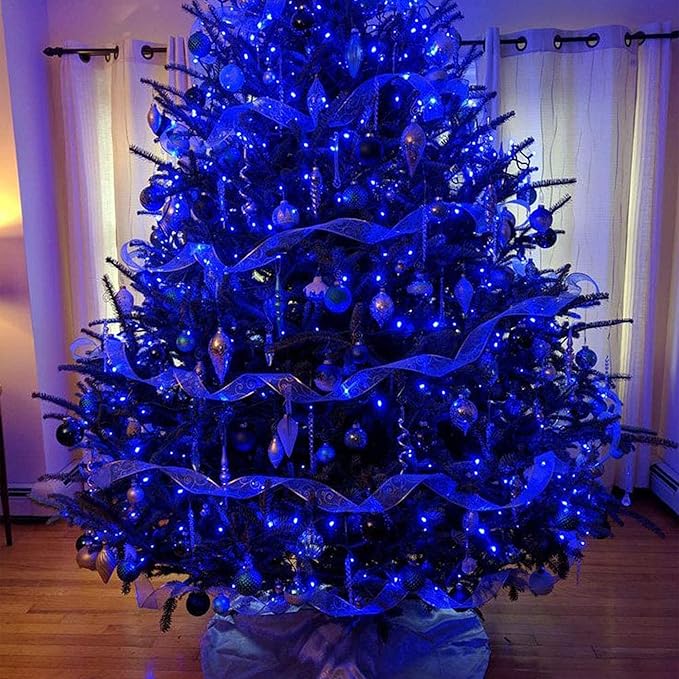 Blue Christmas Lights Indoor Outdoor, 33FT 150 Count Incandescent Mini Halloween String Lights, 120V UL Certified Green Wire Lights for Xmas Tree, Patio, Holiday, Party, Home, Garden Decorations