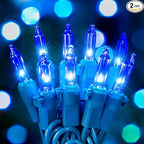 Hopolon Blue Christmas Lights, 13Feet 50Count UL Certified String Light, Pack of 2 Sets Incandescent Mini Lights for Indoor Outdoor Christmas Tree Garland Halloween Party Festival Decor,Blue