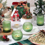 Green Votive Candle Holders Set of 10- Round Green Candle Holders Bulk, Glass Candle Holder for Wedding Home Decoration, Tea Lights Candle Holder for Bridal Shower, Party & Gift