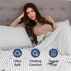 Cal King Sheets Set 6 Piece - Includes 4 Pillowcases - Bed Sheets Cal King Size - Soft Hotel Luxury Bedding - Cooling & Breathable - 1 Flat & 1 Fitted & 4 Pillowcases w/ Deep Pockets - Grey Stripes