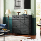 WLIVE Dresser for Bedroom with 10 Fabric Drawers, Tall Chest Organizer Units for Clothing, Closet, Storage Tower with Cabinet, Metal Frame, Wooden Top, Charcoal Black Wood Grain Print