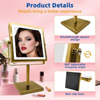 RUACQ Rechargeable Makeup Mirror, 4000mAh Lighted Makeup Mirror with Magnification 1X/10X, Height Adjustable vanity mirror with lights, 3 Color light, Adjustable Brightness,360°Rotation(Antique Brass)