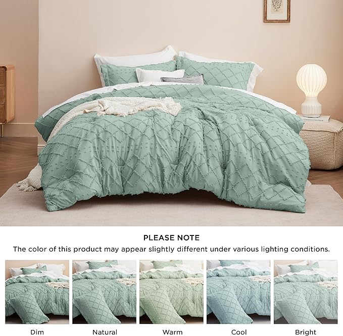 Bedsure Twin Comforter Set - Sage Green Comforter, Boho Tufted Shabby Chic Bedding for Kids, 2 Pieces Vintage Farmhouse Bed Set for All Seasons, Fluffy Soft Bedding with 1 Pillow Sham