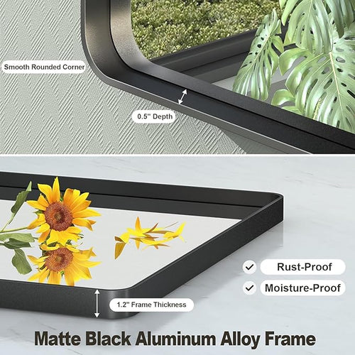 24x30 Inch Black Matte Framed Bathroom Mirror for Wall, Rounded Corner Rectangle Vanity Mirror, Tempered Glass, Anti-Rust, Shatterproof (Horizontal/Vertical)