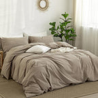 MooMee Bedding Duvet Cover Set 100% Washed Cotton Linen Like Textured Breathable Durable Soft Comfy (Solid Light Camel, Twin 68"x90")