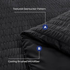 HYMOKEGE Black King Size Comforter Set Seersucker 7 Pieces, All Season Luxury Bed in a Bag for Bedroom, Bedding Set with Comforters, Sheets, Pillowcases & Shams