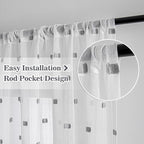 MYSKY HOME White Curtains for Bedroom 63 Inch Length Long Sheer Curtains for Kids Room Nursery Curtains with Grey Patched Design Rod Pocket Privacy Window Drapes Dining Room 52" x 63" 2 Panels