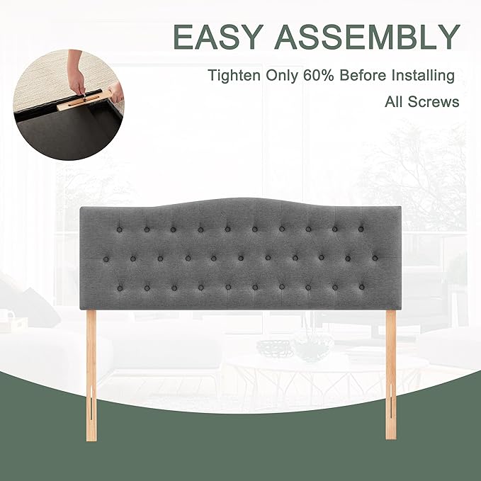 Tufted Upholstered Headboard California King Size, Sturdy and Durable Solid Wood Bed headboard, Fabric Headboard Adjustable Height from 37” to 51”, Button Diamond Design Head Board, Grey