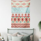 Lunarable Aztec Tapestry Queen Size, Culture Inspirations Ornamental Indigenous Chevron, Wall Hanging Bedspread Bed Cover Wall Decor, Queen Size, Turquoise Beige