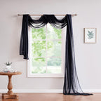 LinenZone Black Window Scarf Valance in 288 Inch Size. Use Window Scarves as Canopy Bed or Backdrop Curtains, Curtain Scarf, or Sheer Fabric for Draping. (Amazing 55 x 288, Black)