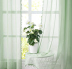 Treatmentex Pompom Sheer Green Curtains for Bedroom 72" Length Nursery Room Slub Textured Window Curtain Drapes for School Kindergarten 52" w x 2 Pack Rod Pocket, Sage Green