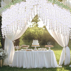 mizii 6Pcs White Wisteria Hanging Flowers 48" Silk Wisteria Artificial Flowers Garland Vines Fake Hanging Flowers Decoration for Wedding Flower Wall Backdrop Centerpieces Party Room Decor (White)