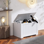 Toy Box Storage Chest for Girls Boys, Wooden Trunk Bench w/Flip-top Lid & Safety Hinge, Kids Play Room Nursery Organizer, Bedroom Storage w/ 100L Storage Area (White)