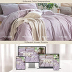 MooMee Bedding Duvet Cover Set 100% Washed Cotton Linen Like Textured Breathable Durable Soft Comfy (Heathered Light Purple, Palatial King/Oversized King 120"x98")