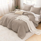 Litanika Light Coffee Comforter Full Size, 3 Pieces Lightweight Solid Bedding Set, All Season Fluffy Bed Set (79x90In Comforter & 2 Pillowcases)
