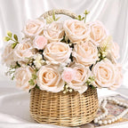 BLEUM CADE 100 Pcs Champagne Roses Artificial Flowers, Real Touch Velvet Roses Fake Flowers Bulk, Artificial Roses Bouquet with Long Stems Bridal DIY Wedding Party Centerpiece Decorations