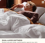 Bedsure Cotton Duvet Cover Set - 100% Cotton Waffle Weave Bright White Duvet Cover California King Size, GentleSoft™ and Breathable Cal King Bedding Set for All Season, 3 Pieces, 104"x98"