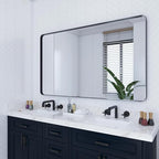 VocalStar 48 x 32 Inch Black Metal Framed Bathroom Mirror for Wall, Large Rounded Rectangle Matte Black Bathroom Vanity Mirror Farmhouse, 1/4-inch Shatterproof Glass | Ultra-Flush Hanging