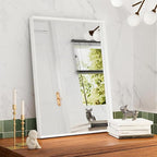 22x30 Inch White Bathroom Mirrors for Over Sink, Rectangle Mirror, Metal Framed, Wall Mounted, Modern Vanity Mirror, HD Tempered Glass (Horizontal/Vertical)