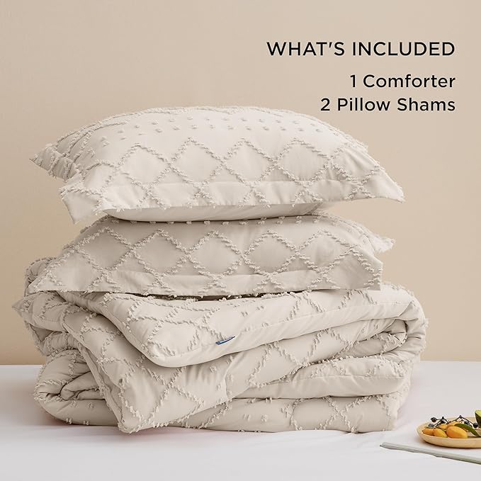 Bedsure California King Comforter Set - Beige Comforter, Boho Tufted Shabby Chic Bedding for Kids, 3 Pieces Vintage Farmhouse Bed Set for All Seasons, Fluffy Soft Bedding with 2 Pillow Shams