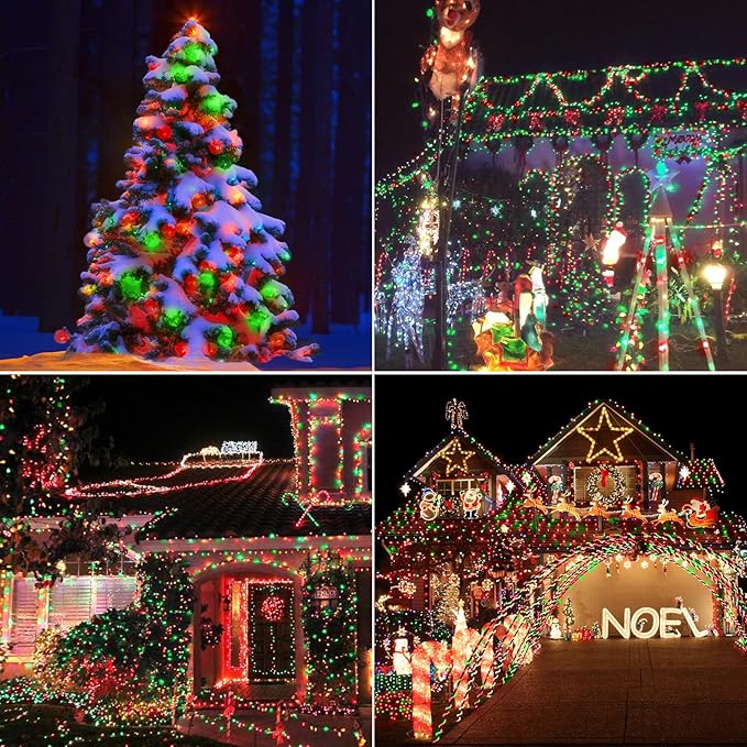 LYHOPE Battery Christmas Lights, 2Pack Total 66ft 200 LED Christmas Lights Waterproof 8 Modes Battery Operated String Light for Outdoor & Indoor, Xmas Tree, Wreaths, Holiday Decoration (Red & Green)
