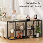 WOHOMO Console Table, 12'' Narrow Entryway Table for Living Room, 31.5'' x 31.5'' Black Industrial Sofa Table with 3-Tier Storage Shelves for Corridor, Hallway, Black