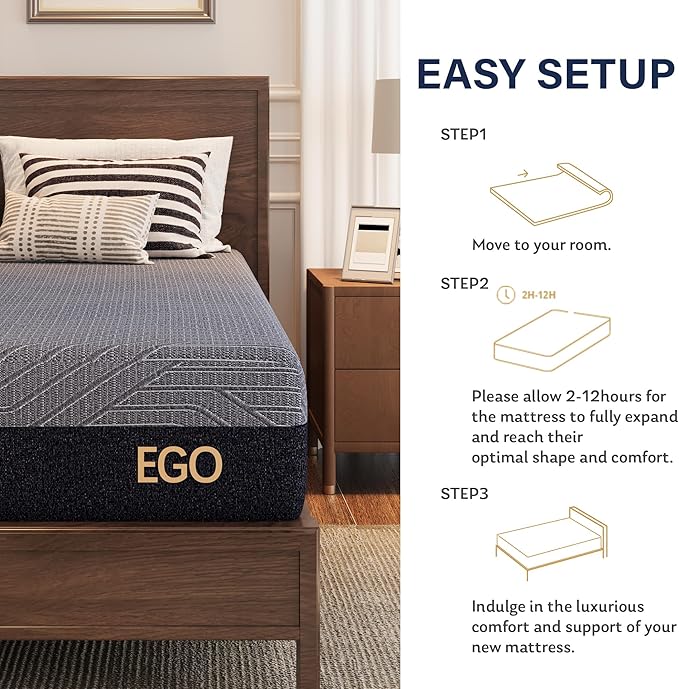 EGOHOME 10 Inch Full Mattress, Copper Gel Cooling Memory Foam Mattress for Back Pain Relief,Therapeutic Double Mattress Bed in a Box, Made in USA, CertiPUR-US Certified, 54x75x10 Black