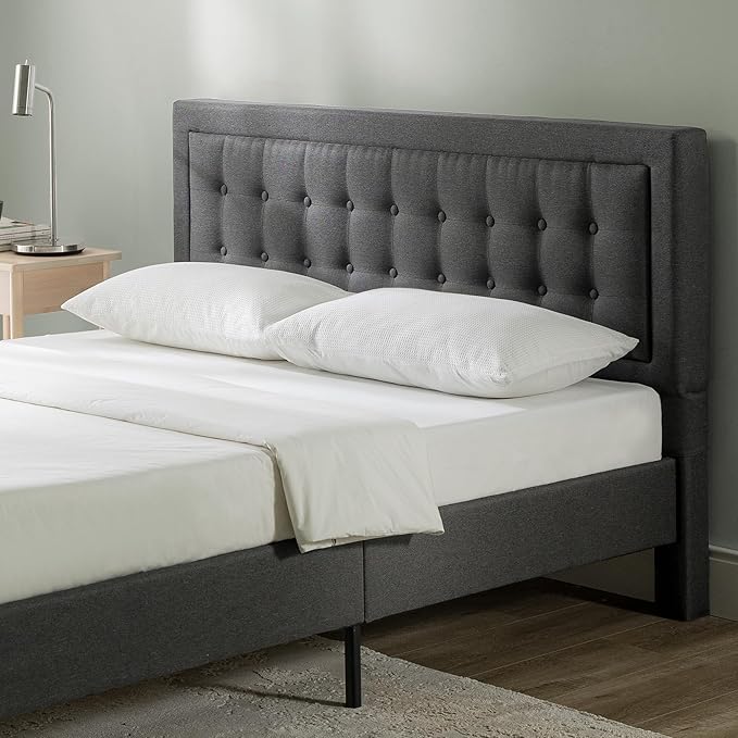 ZINUS Dachelle Upholstered Platform Bed Frame, Mattress Foundation, Wood Slat Support, No Box Spring Needed, Eco Friendly WonderBox (TM) Packaging, Easy Assembly, Dark Grey, Queen