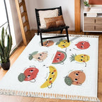 Boho Nursery Rug Cute Funny Fruits Characters Pear Banana Scandinavian Chic Area Rug Washable Rug Mat Minimalist Home Decor for Living Room Bedroom Playroom Classroom
