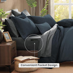 Monbix King Size Comforter Set, Navy Blue King Size Bed Set Reversible, King Comforter Set 7 Pieces, Cationic Dyeing Bed in a Bag with Comforter, Sheets, Pillowcases & Shams
