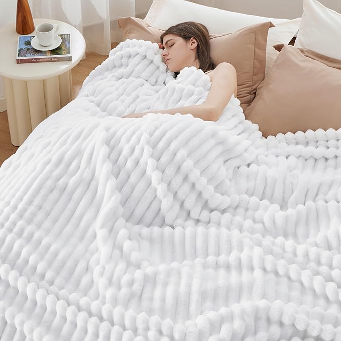 Bedsure GentleSoft King Throw Blanket for Couch - Cozy Soft Blankets for Women, Cute Small Fleece Throws for Girls, White, 108x90 Inches