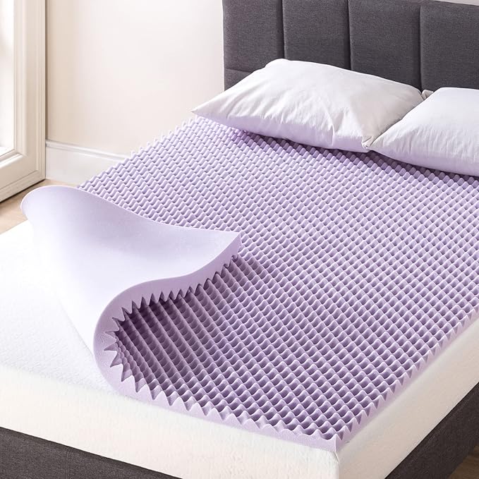 Best Price Mattress 1.5 Inch Egg Crate Memory Foam Mattress Topper with Soothing Lavender Infusion, CertiPUR-US Certified, Dorm Essentials, Queen