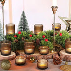 20pcs Ribbed Amber Votive Candle Holders, Assorted Glass Tea Light Candle Holders for Fall Decor, Amber Candle Holders for Wedding Centerpieces, Thankgiving and Christmas Decorations
